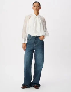 Blouse blanche col lavallière manches ballon Femme