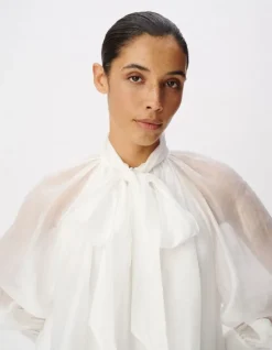 Blouse blanche col lavallière manches ballon Femme