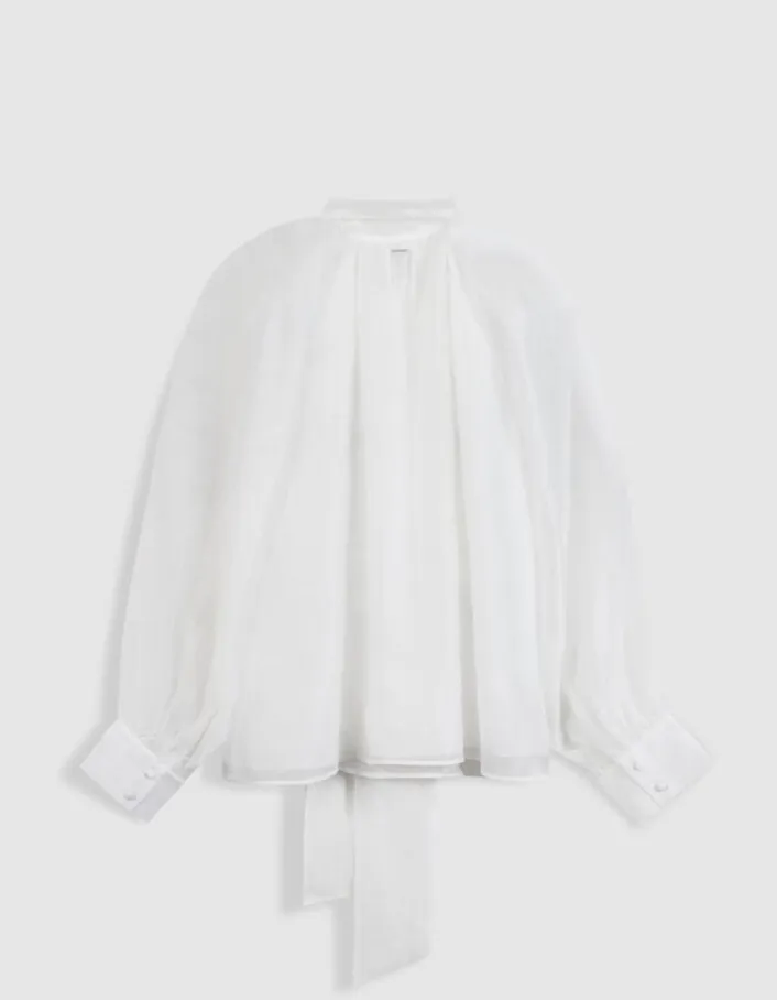 Blouse blanche col lavallière manches ballon Femme
