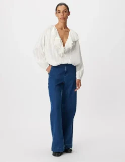 Blouse fluide blanche détails volants dentelle Femme