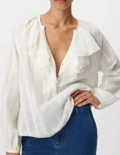 Blouse fluide blanche détails volants dentelle Femme