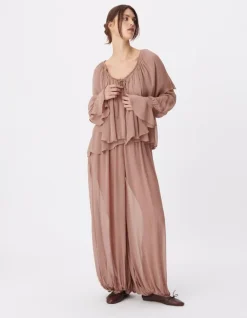 Blouse fluide blush large volant Femme