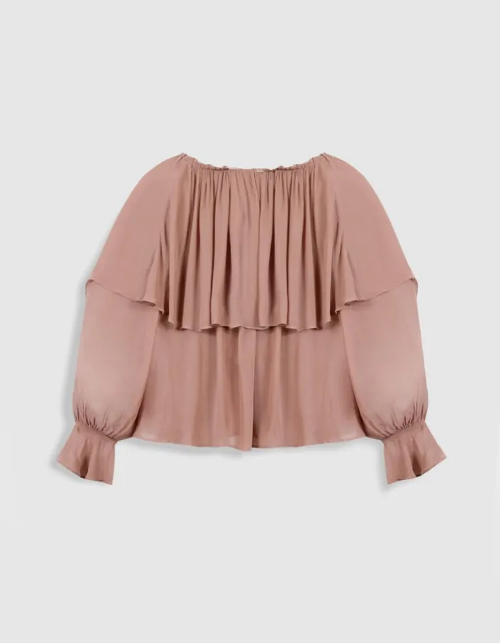 Blouse fluide blush large volant Femme
