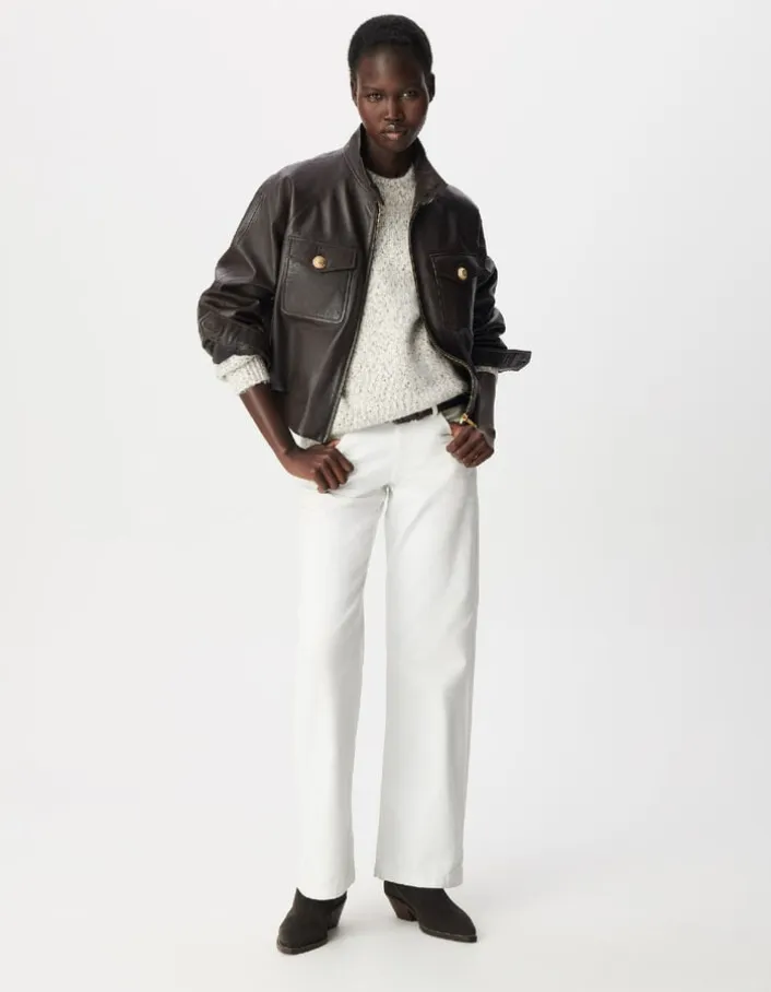 Blouson aviateur marron cuir Femme