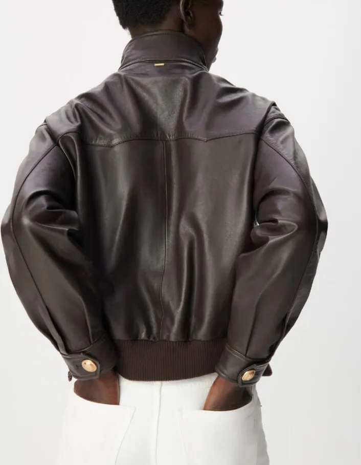 Blouson aviateur marron cuir Femme