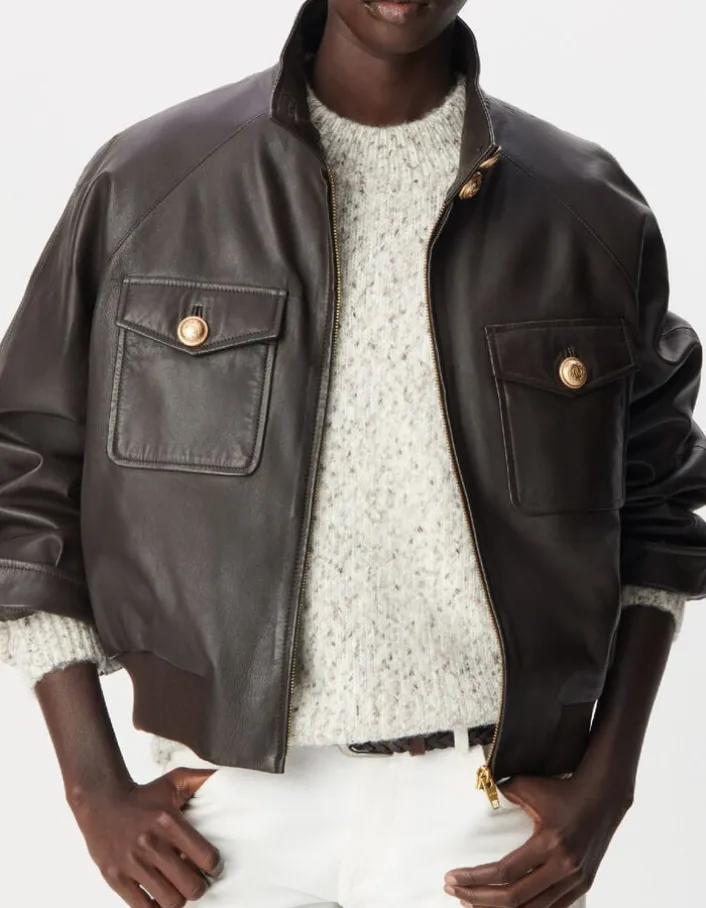 Blouson aviateur marron cuir Femme