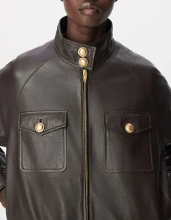 Blouson aviateur marron cuir Femme