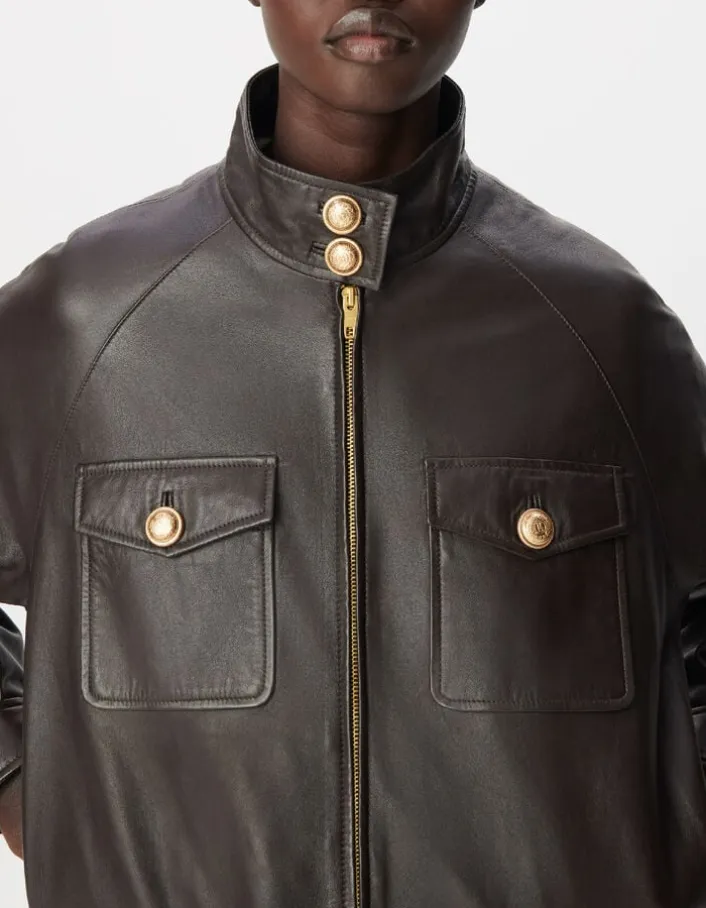 Blouson aviateur marron cuir Femme