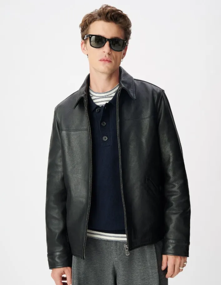 Blouson cuir noir Homme