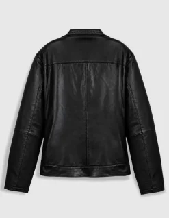 Blouson cuir noir zippé Homme