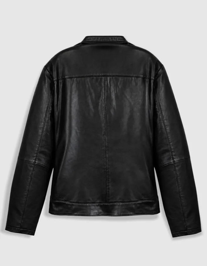 Blouson cuir noir zippé Homme