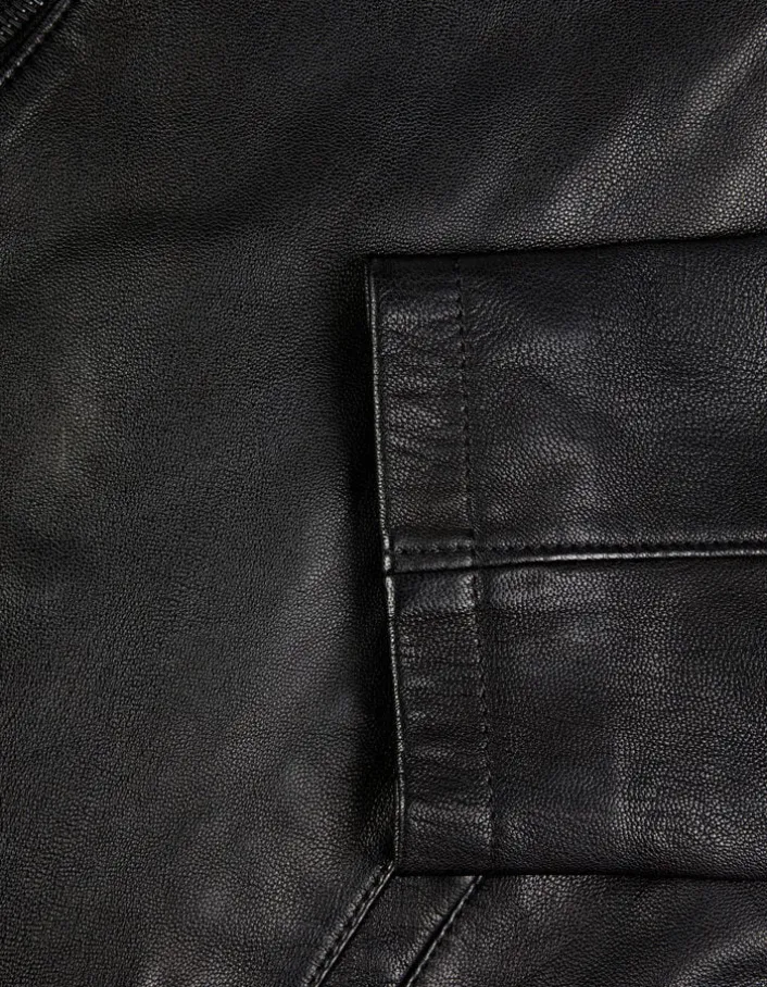Blouson cuir noir zippé Homme