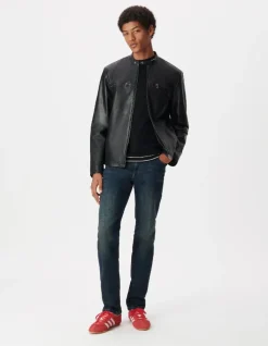 Blouson cuir noir zippé Homme