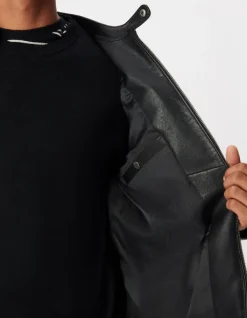 Blouson cuir noir zippé Homme