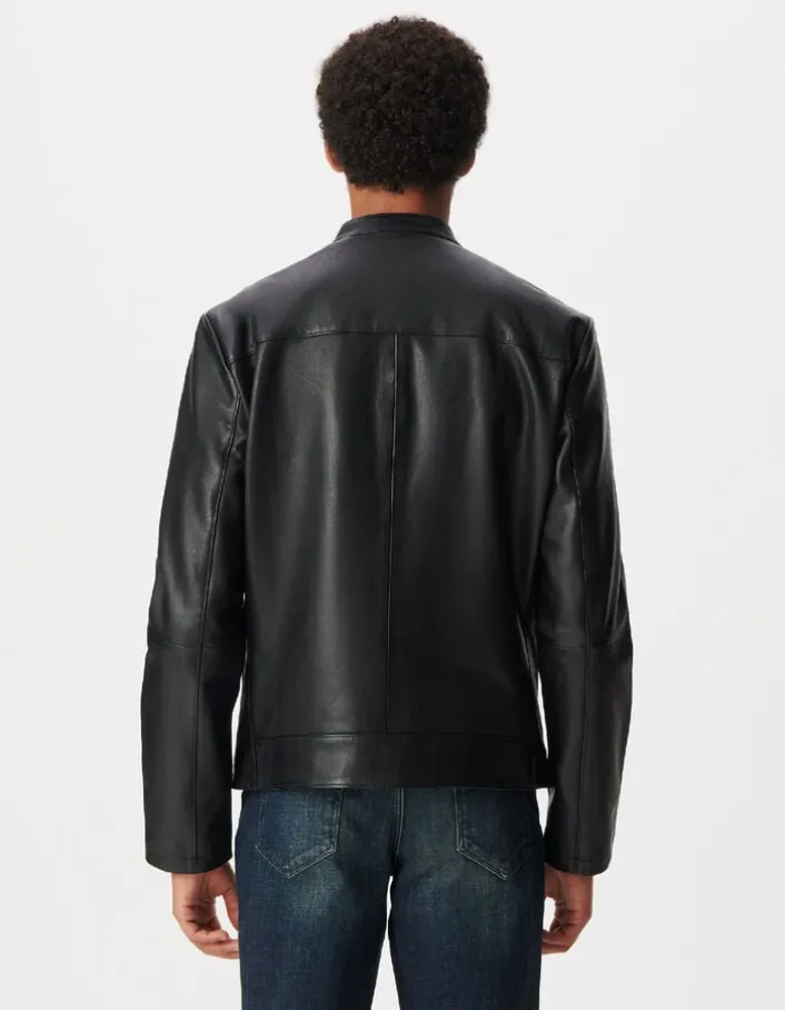 Blouson cuir noir zippé Homme