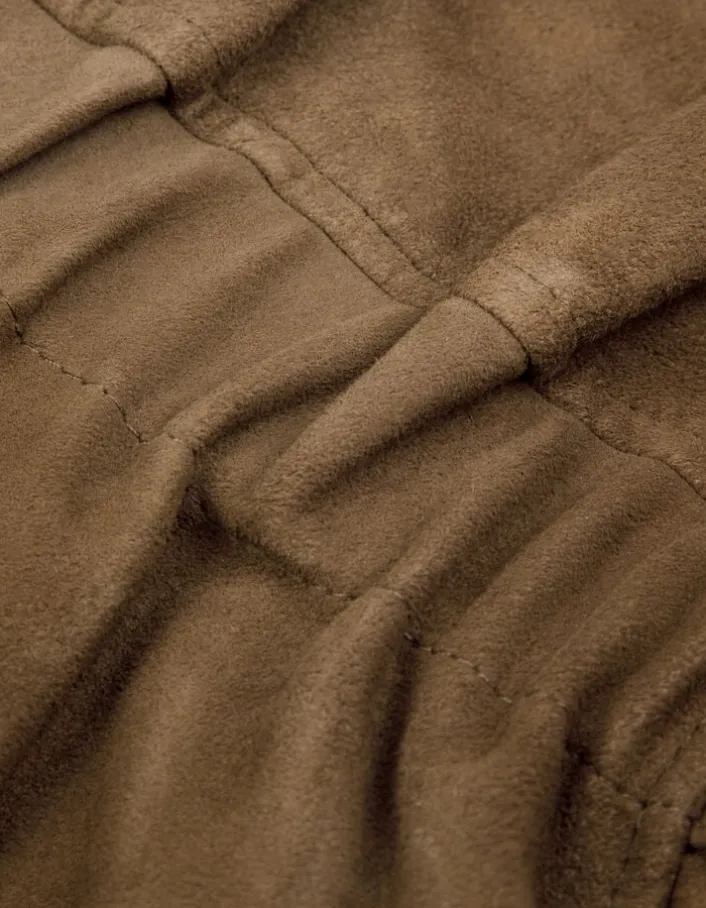 Blouson cuir velours beige à ceinturer Femme