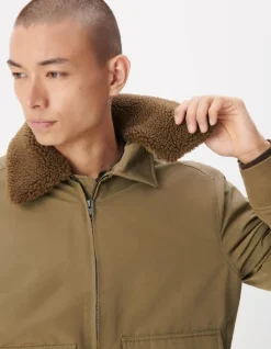 Blouson kaki col fourré amovible Homme