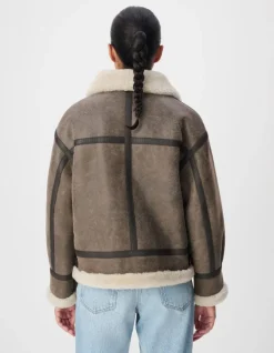 Blouson marron en cuir retourné Femme