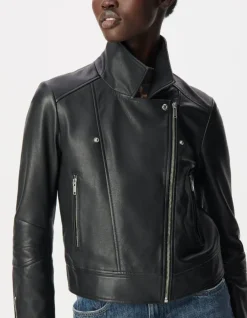 Blouson noir cuir esprit motard Femme