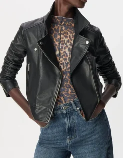 Blouson noir cuir esprit motard Femme