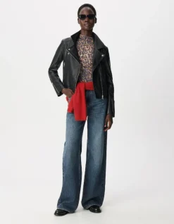 Blouson noir cuir esprit motard Femme