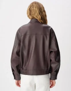 Bomber cuir bordeaux oversize Femme