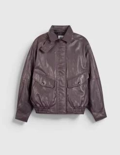 Bomber cuir bordeaux oversize Femme