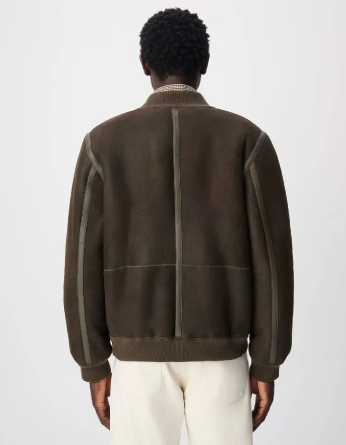 Bomber réversible kaki cuir retourné Homme