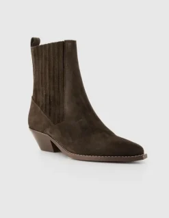 Boots marron cuir velours esprit santiag Femme