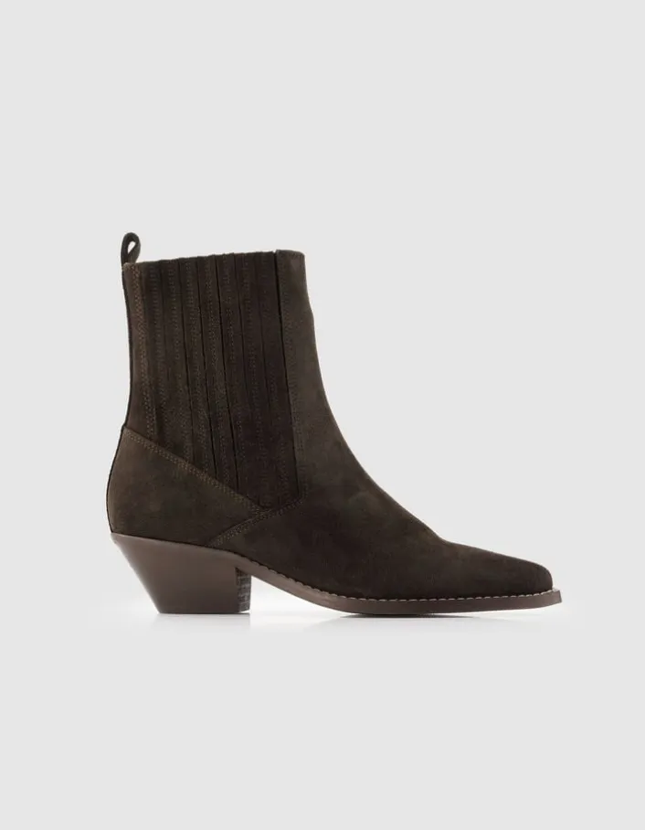 Boots marron cuir velours esprit santiag Femme