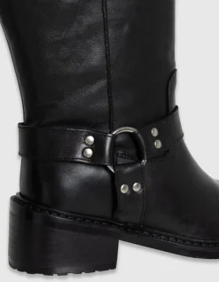 Bottes noires cuir esprit motard double boucle Femme
