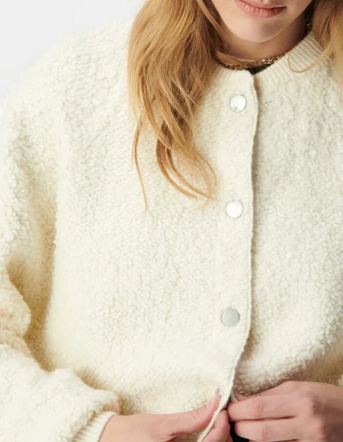 Cardigan blanc maille bouclette Femme