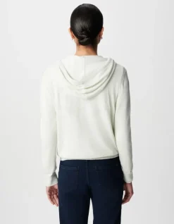 Cardigan blanc tricot pailleté motif chevrons ajouré dos Femme