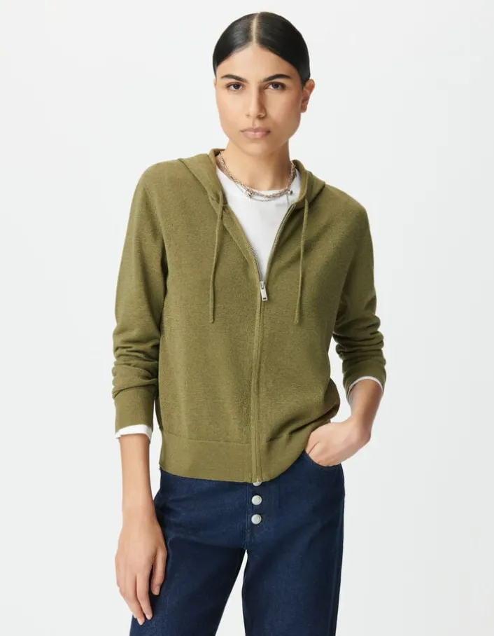 Cardigan à capuche kaki tricot lurex chevron dos Femme