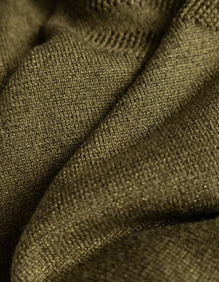 Cardigan à capuche kaki tricot lurex chevron dos Femme