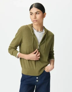 Cardigan à capuche kaki tricot lurex chevron dos Femme