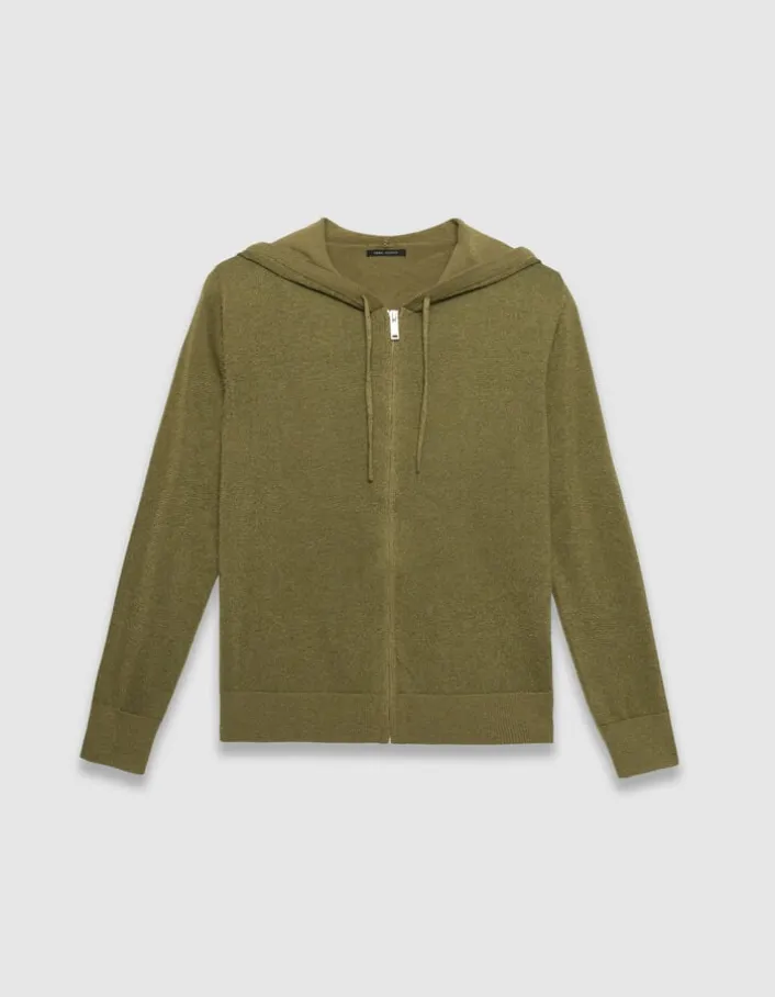 Cardigan à capuche kaki tricot lurex chevron dos Femme