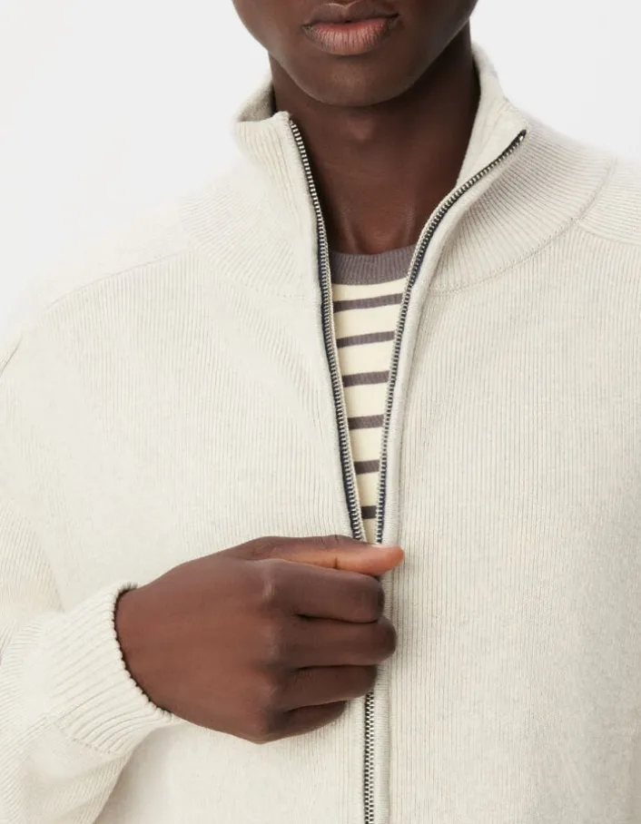 Cardigan col camionneur blanc tricot zippé Homme