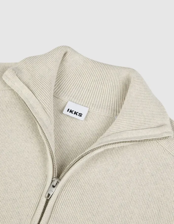 Cardigan col camionneur blanc tricot zippé Homme