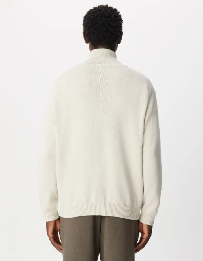 Cardigan col camionneur blanc tricot zippé Homme