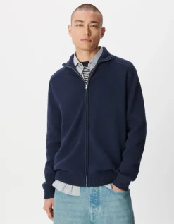 Cardigan col camionneur marine tricot zippé Homme