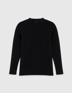 Cardigan col V noir tricot côtelé boutonné Femme