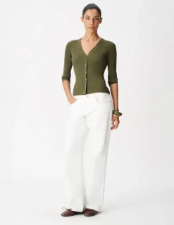 Cardigan col V noir tricot côtelé boutonné Femme