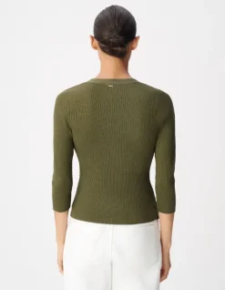 Cardigan col V noir tricot côtelé boutonné Femme