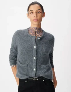 Cardigan gris tricot mousseux 100% laine Femme