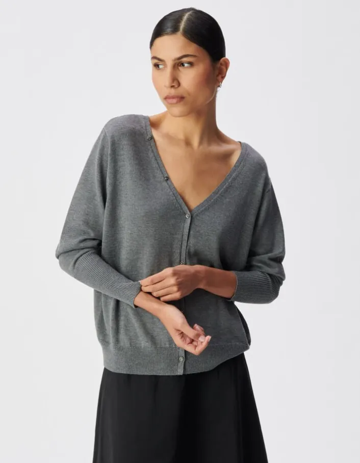 Cardigan gris tricot réversible devant/dos Femme