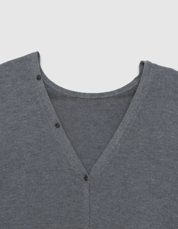 Cardigan gris tricot réversible devant/dos Femme