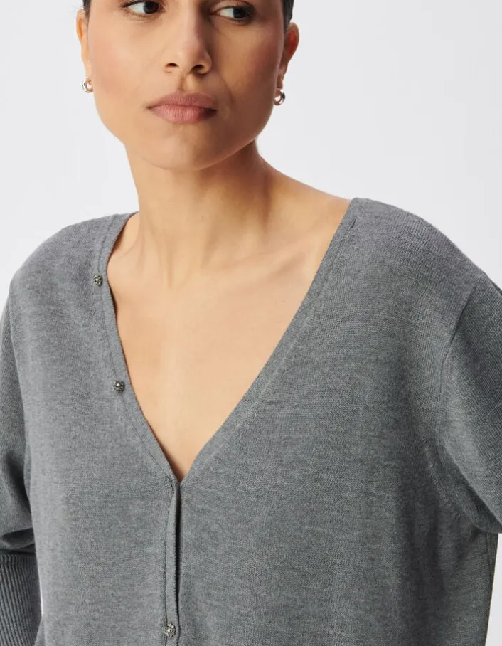 Cardigan gris tricot réversible devant/dos Femme