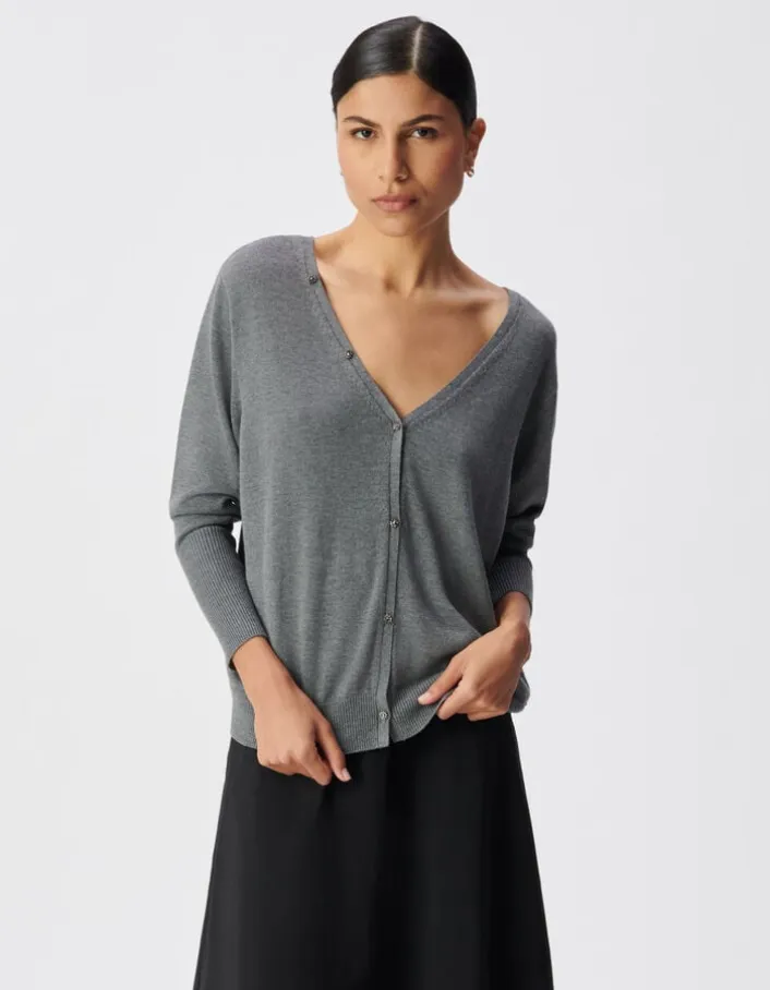 Cardigan gris tricot réversible devant/dos Femme