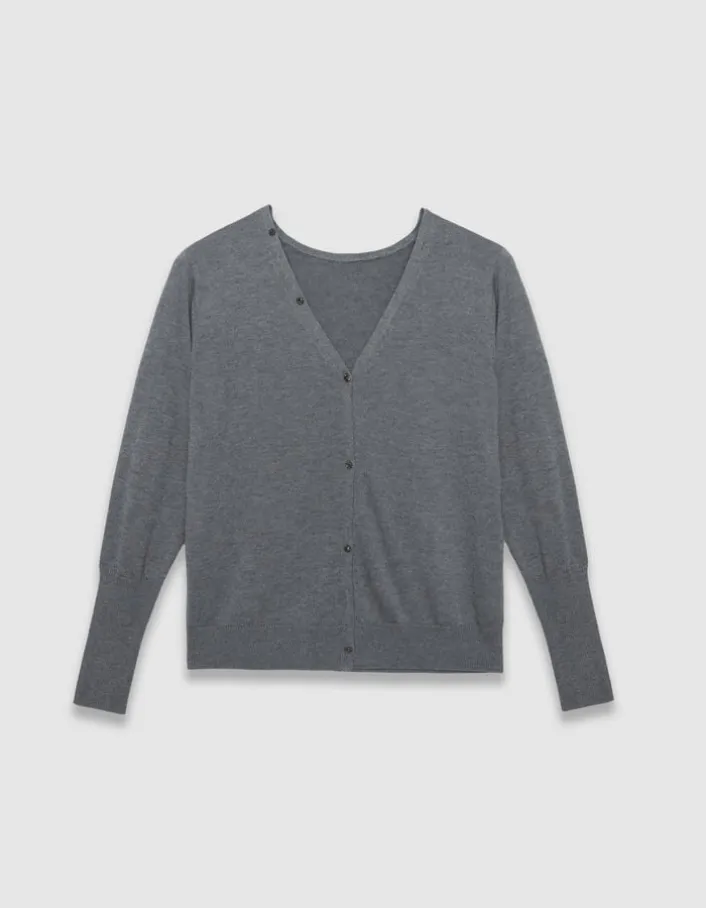 Cardigan gris tricot réversible devant/dos Femme